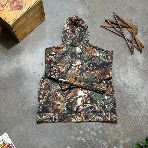 Vintage Camouflage Zip Up Hoodie Mens Large Camo Brown Green Boxy Sweatshirt - Picture 2 of 3